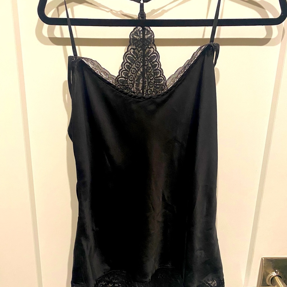 Silky black top with lace